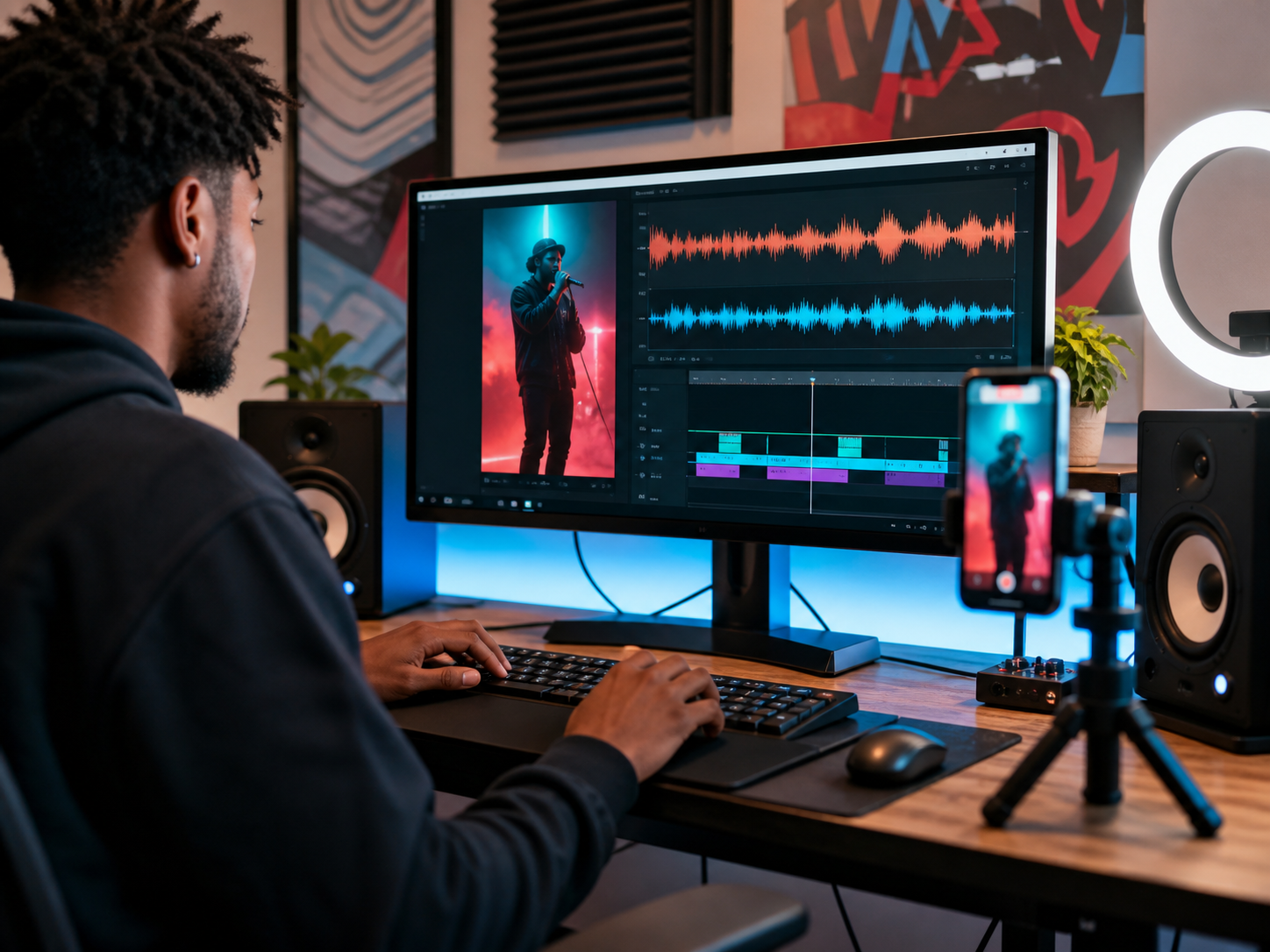 Creator making rap music for social media content