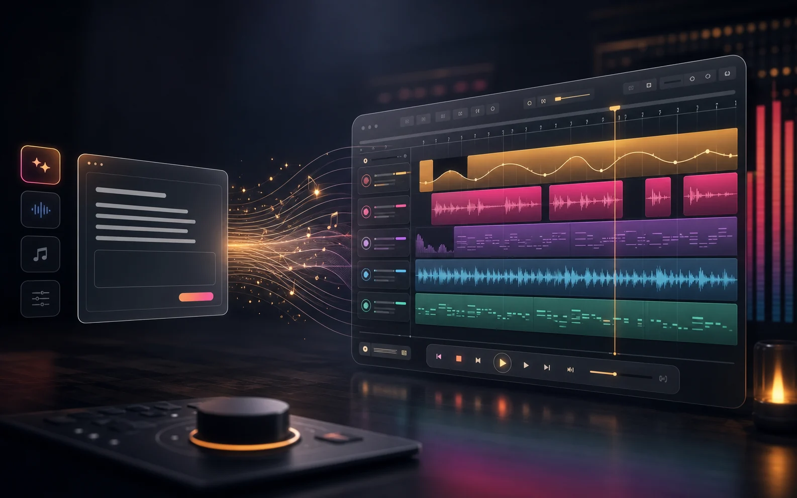 AI text to music generator turning a written song prompt into a full music timeline