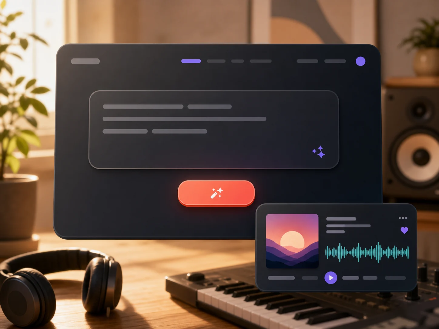 Simple mode interface for generating music from one text prompt